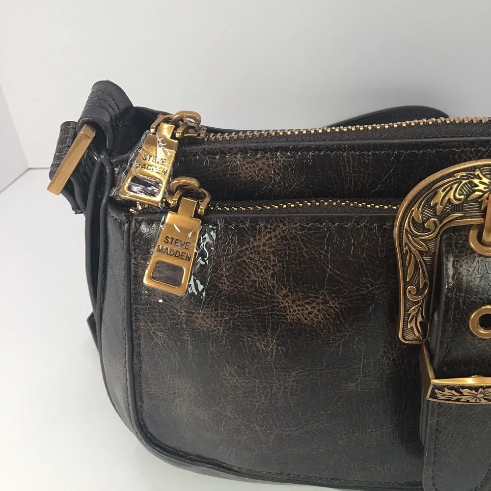STEVE MADDEN BRubben2 brown distressed crossbody bag